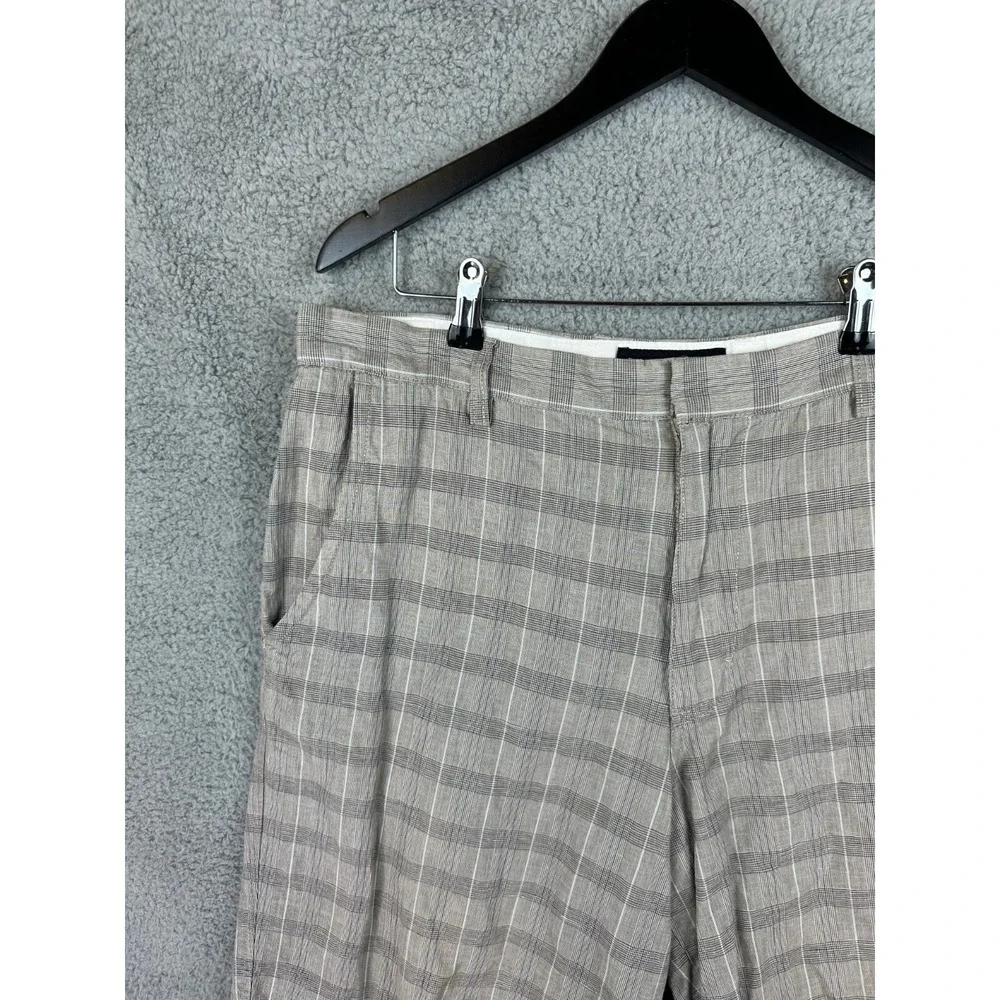 Banana Republic Linen Blend Gray Casual Chino Shorts Size 36 Plaid Men Golf